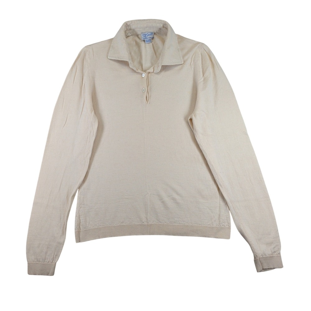Richard Grand Italy 100% Cashmere Polo Sweater Women Large Cream Long Sleeve